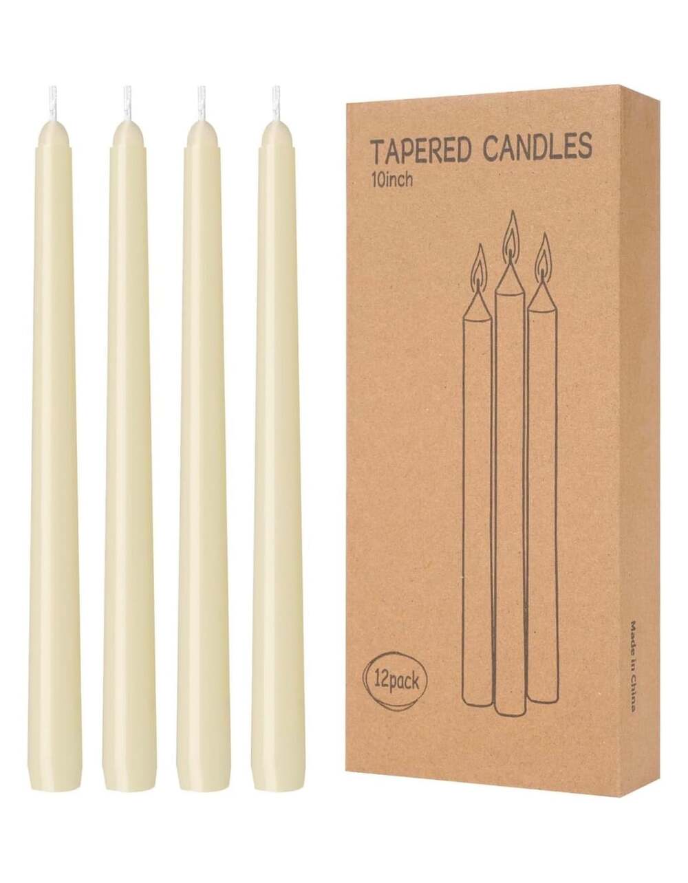 Unbranded Tapered Candles 10 Inch 12 Pack Ivory Unscented